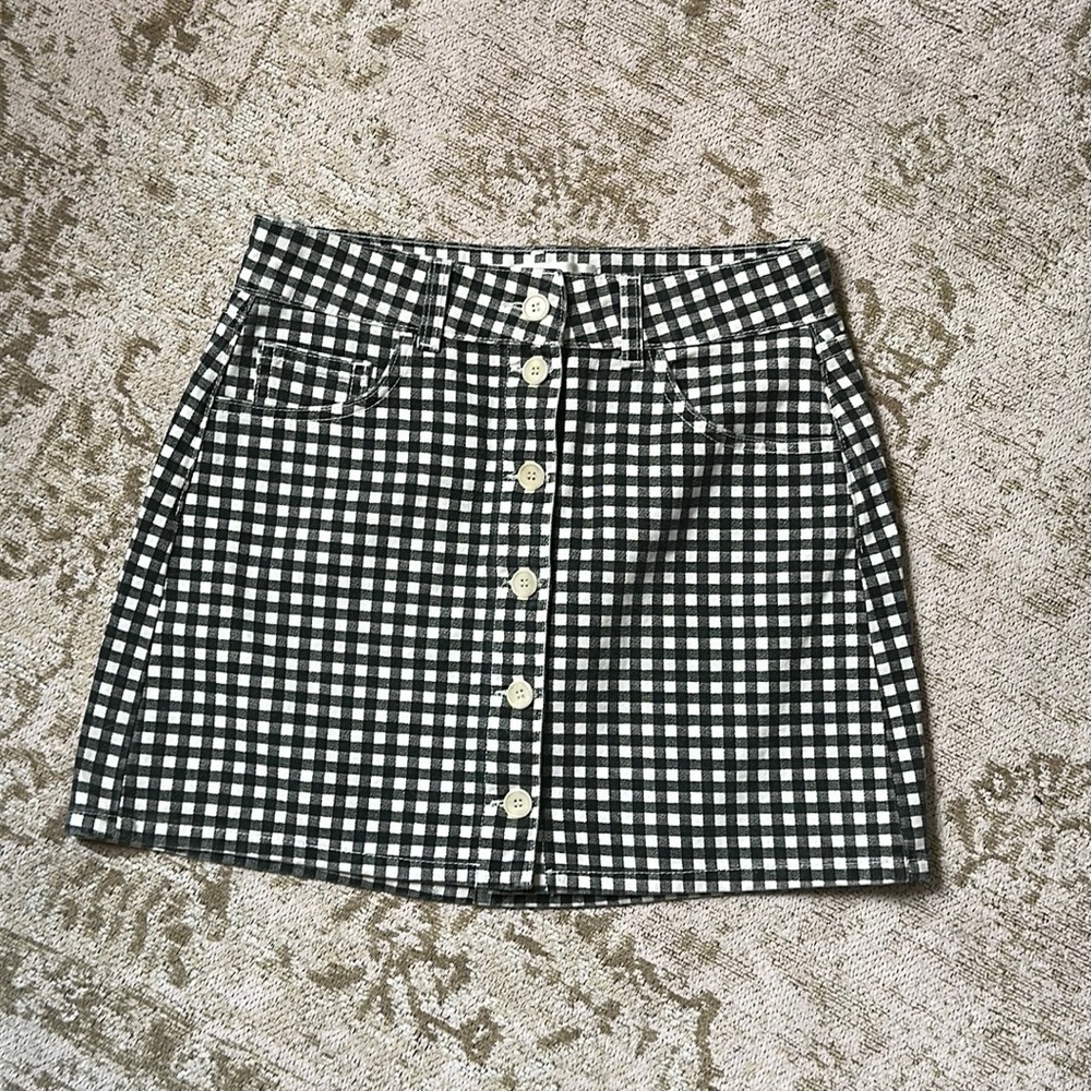 Reformation Gingham Button Down Mini Skirt